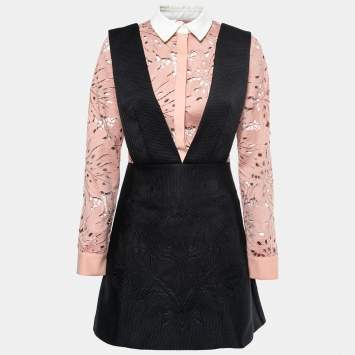 Pre Owned Self-Portrait Black Botanical Crest Jacquard Mini Dress M
