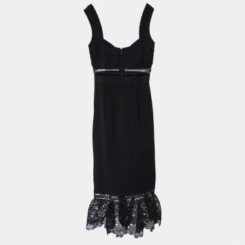 Pre Owned Self-Portrait Black Crepe & Lace Detail Sleeveless Midi Dress XS
