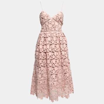 Pre Owned Self-Portrait Light Pink Guipure Lace Midi Dress L