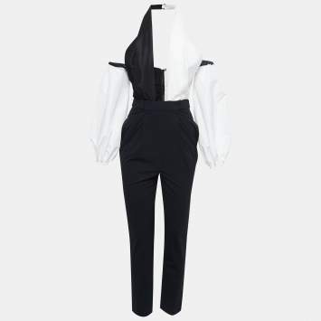 Pre Owned Self-Portrait Monochrome Cross Front Neck Jumpsuit S