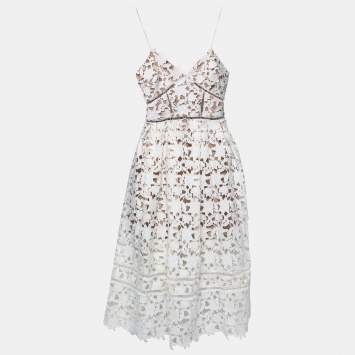 Pre Owned Self Portrait White Floral Guipure Lace Azaelea Midi Dress S