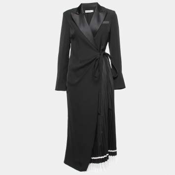 Pre Owned Self-Portrait Black Crepe Tailored Pleated Midi Dress S