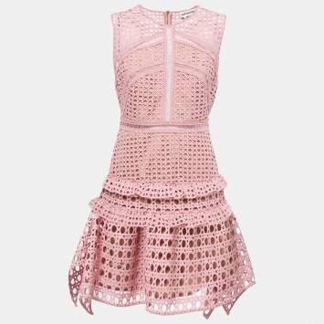 Pre Owned Self-Portrait Dusty Pink Guipure Lace Sleeveless Mini Dress M