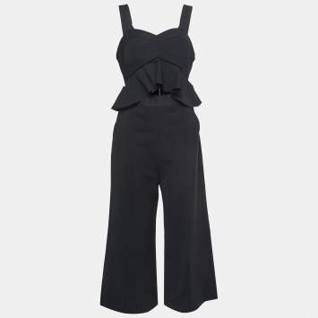 Pre Owned Self-Portrait Black Crepe Ruffled Cut-out Detail Strappy Jumpsuit M
