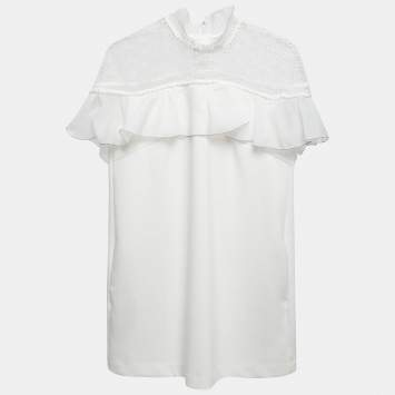 Pre Owned Self-Portrait White Knit Ruffled Sleeveless Mini Dress S