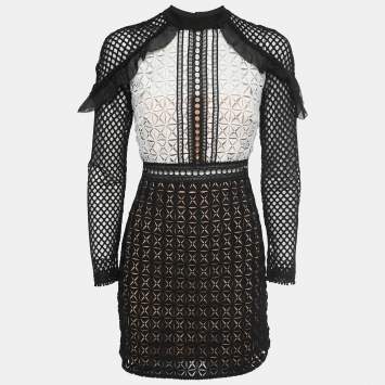 Pre Owned Self-Portrait Black/White Lace Mini Dress S