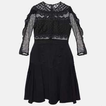 مملوكة مسبقًا Self-Portrait Black Lace & Crepe Long Sleeve Mini Dress M
