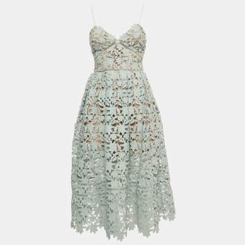 Pre Owned Self-Portrait Blue Cut-out Lace Strappy Midi Dress S