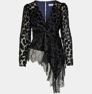 Pre Owned Self-Portrait Black Metallic Devoré-Velvet Asymmetric Top S