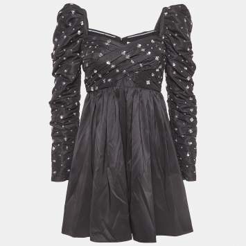 Pre Owned Self-Portrait Black Cluster Sequin Synthetic Taffeta Mini Dress S