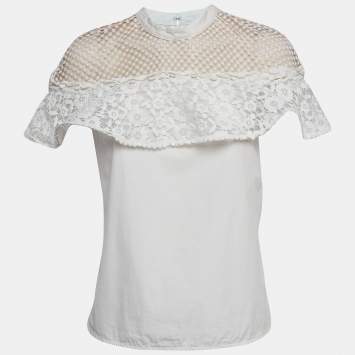 Pre Owned Self Portrait White Guipure Lace Detachable Yoke and Cotton Hudson Top M