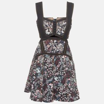 Pre Owned Self-Portrait Multicolor Floral Jacquard Cutout Detail Mini Dress M