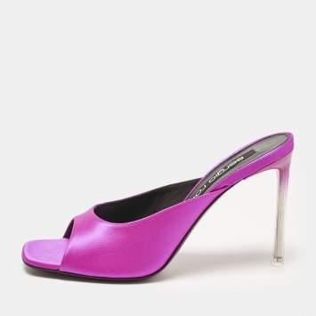 Pre Owned Sergio Rossi Magenta Satin Slide Sandals Size 40