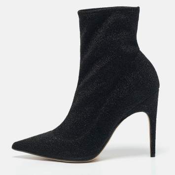 Sergio Rossi Black Lurex Fabric Sock Ankle Length Boots Size 39