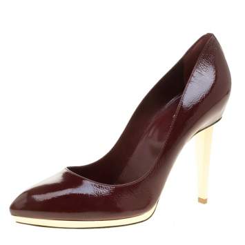 Pre Owned Sergio Rossi Burgundy Patent Leather Pointed Toe Pumps Size 40.5