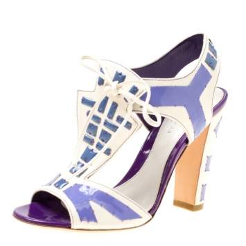 Pre Owned Sergio Rossi White Leather With Purple Cut Out Detail Peep Toe Sandals Size 36.5
