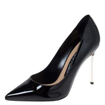 Pre Owned Sergio Rossi Black Patent Leather Pointed Toe Pumps Size 37