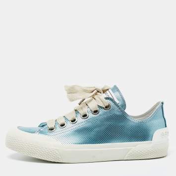 Pre Owned Sergio Rossi Metallic Blue Leather Lace Up Sneakers Size 40 