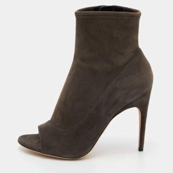 Pre Owned Sergio Rossi Grey Suede Open Toe Ankle Booties Size 39