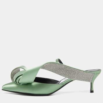 Pre Owned Sergio Rossi x Area Green Satin Marquise Mules Size 37.5
