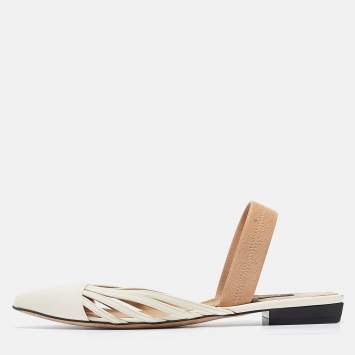 Pre Owned Sergio Rossi White Patent Leather Slingback Flats Size 36.5