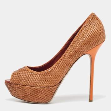 Pre Owned Sergio Rossi Brown Woven Leather Peep Toe Pumps Size 41