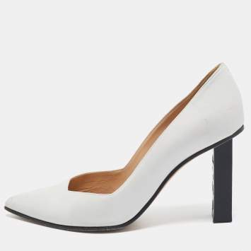 Pre Owned Sergio Rossi White Leather Logo Heel Pumps Size 36.5