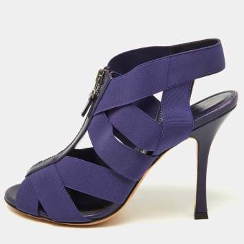 Pre Owned Sergio Rossi Purple Elastic and Leather Strappy Slingback Sandals Size 38