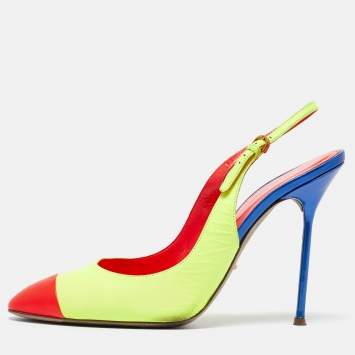 Pre Owned Sergio Rossi Tri Color Leather Slingback Pumps Size 40