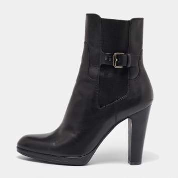 Pre Owned Sergio Rossi Black Leather Buckle Detail Ankle Boots Size 40