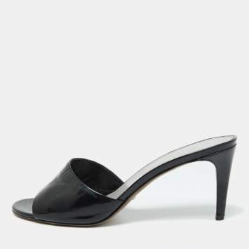 Pre Owned Sergio Rossi Black Patent Leather Slide Sandals Size 40