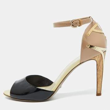Pre Owned Sergio Rossi Multicolor Patent Leather Ankle Strap Sandals Size 38.5