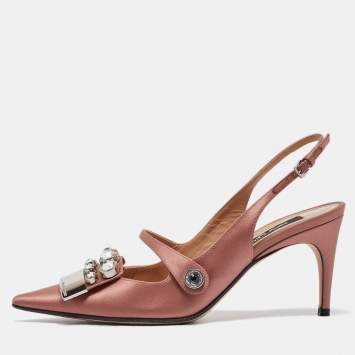 Pre Owned Sergio Rossi Beige Satin  Slingback Pumps Size 37