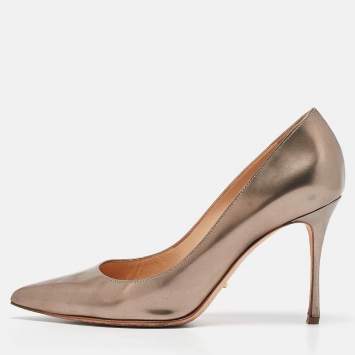 Pre Owned Sergio Rossi Metallic Bronze Leather Pointed Toe Pumps Size 37