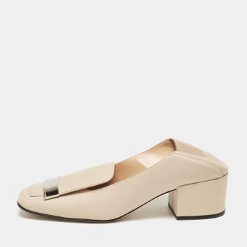 Pre Owned Sergio Rossi Beige Leather SR1 Loafers Size 40