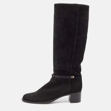 Pre Owned Sergio Rossi Black Leather and Suede Knee Length Boots Size 38.5