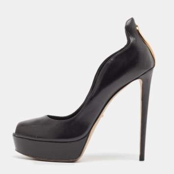 Pre Owned Sergio Rossi Black Leather Peep Toe Platform Pumps Size 41