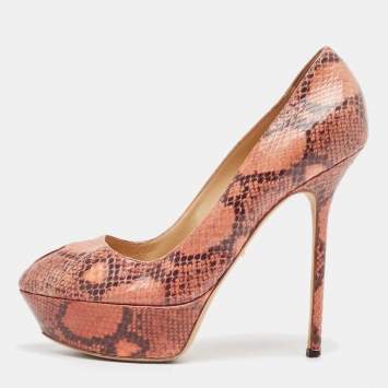 Pre Owned Sergio Rossi Pink/Brown Python Leather Peep Toe Pumps Size 41