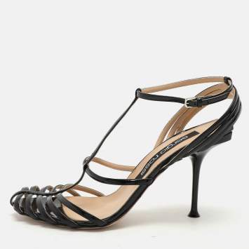 Pre Owned Sergio Rossi Black Patent Leather Strappy Sandals Size 40