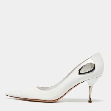 Pre Owned Sergio Rossi White Leather Pointed Toe Pumps Size 40