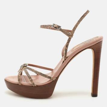 Pre Owned Sergio Rossi Multicolor Snakeskin Embossed Leather Ankle Strap Sandals Size 37