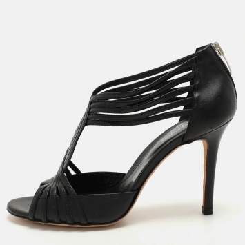 Pre Owned Sergio Rossi Black Leather Stappy Sandals Size 37.5