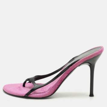 Pre Owned Sergio Rossi Black/Pink Patent Leather Slide Sandals Size 37.5