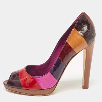 Pre Owned Sergio Rossi Multicolor Eel Leather Peep Toe Pumps Size 40