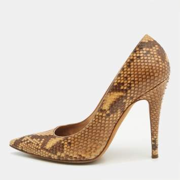 Pre Owned Sergio Rossi Brown Python Leather Pointed Toe Pumps Size 40