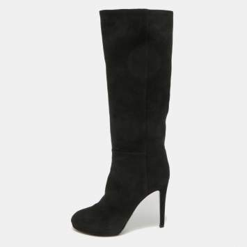 Pre Owned Sergio Rossi Black Suede Platform Knee Length Boots Size 38