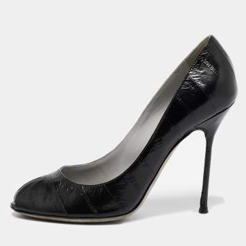 Pre Owned Sergio Rossi Black Eel Leather Peep Toe Pumps Size 37