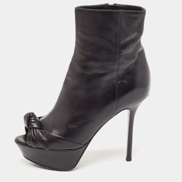 Pre Owned Sergio Rossi Black Leather Knot Open Toe Platform Ankle Boots Size 36.5