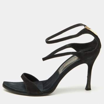 Pre Owned Sergio Rossi Black Suede Ankle Strap Sandals Size 35.5