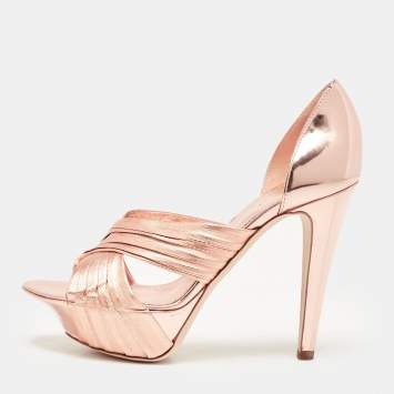 Pre Owned Sergio Rossi Rose Gold Leather D'orsay Pumps Size 36.5